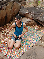 Asian ladyboy with small tits naked outdoors